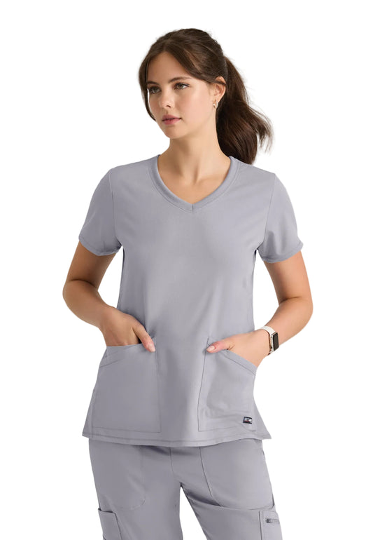 Women's Serena 3-Pocket Curved V-Neck Antimicrobial Scrub Top (GRST045)