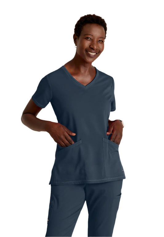 Women's Serena 3-Pocket Curved V-Neck Antimicrobial Scrub Top (GRST045)