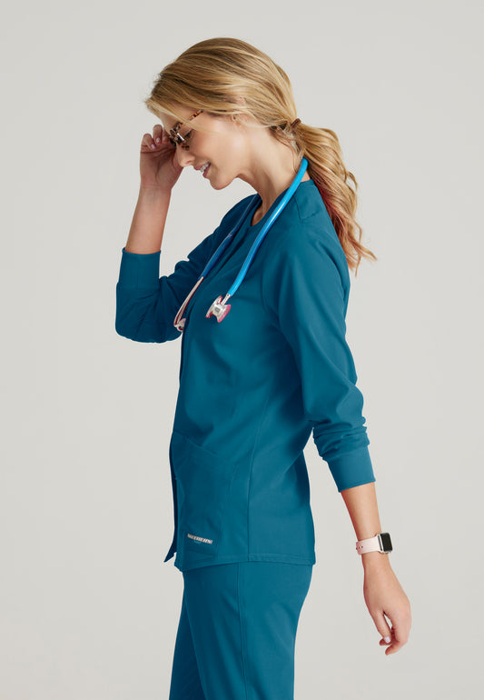 Women's Stability 2-Pocket Crewneck Snap-Front Scrub Jacket (SK401)