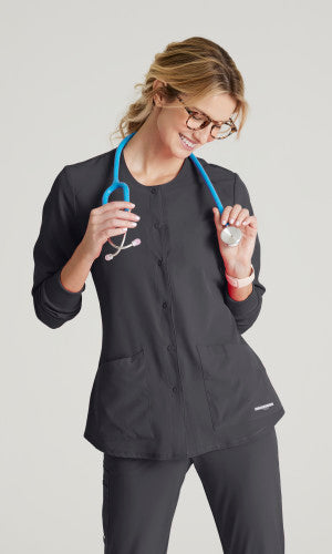 Women's Stability 2-Pocket Crewneck Snap-Front Scrub Jacket Warmup (SK401)