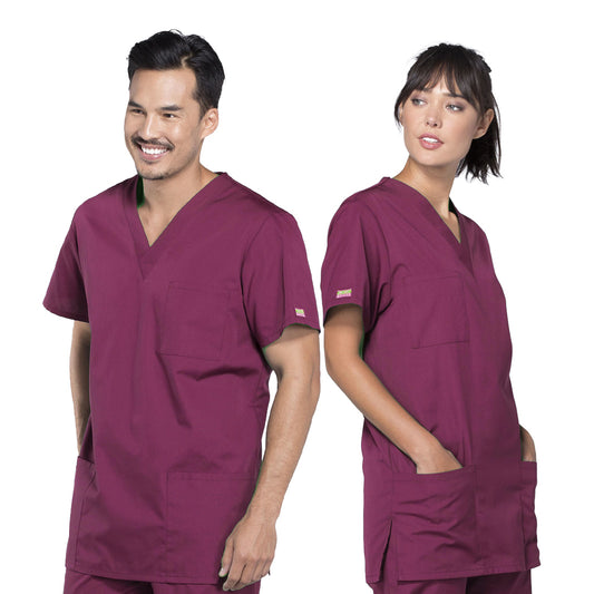 Unisex Traditional Fit V-Neck 3-Pocket Top (4876)