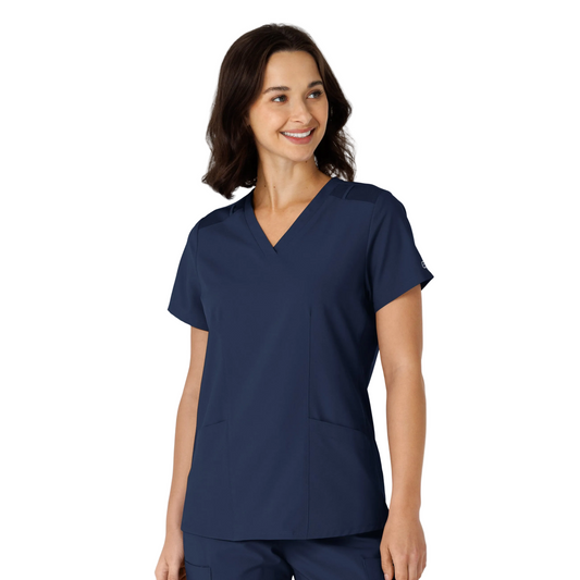 W123 Women's Flex-n-Reach Side Panel V-Neck Scrub Top (6145)