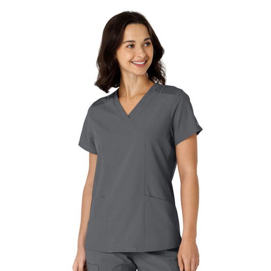 W123 Women's Flex-n-Reach Side Panel V-Neck Scrub Top (6145)