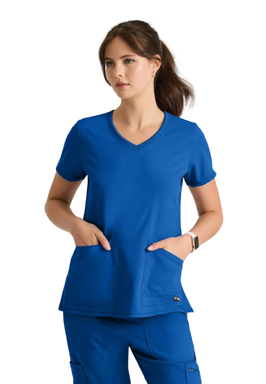 Women's Serena 3-Pocket Curved V-Neck Antimicrobial Scrub Top (GRST045)