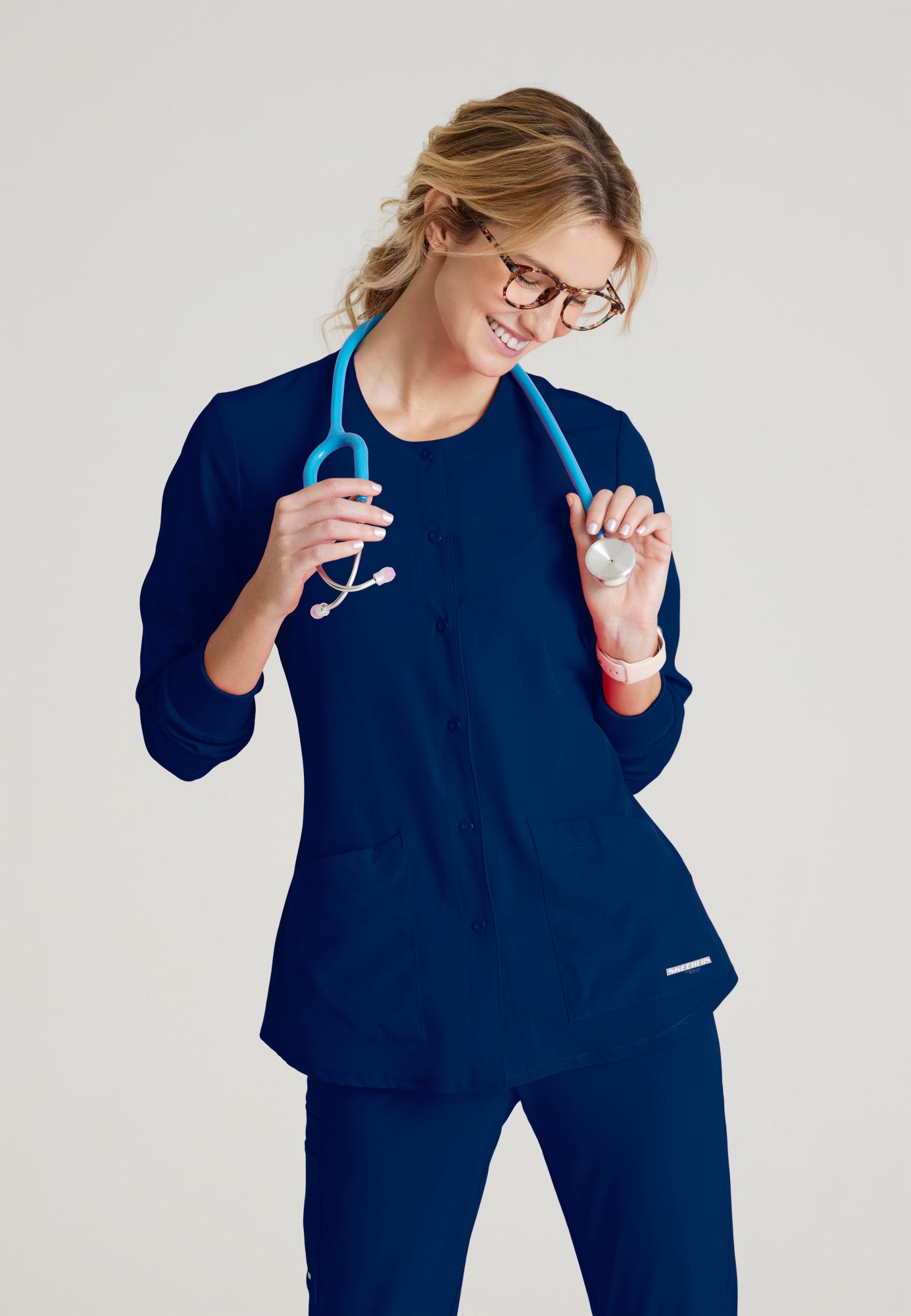 Skechers™ By Barco SK401 Women's Stability 2-Pocket Crewneck Snap-Front Scrub Jacket