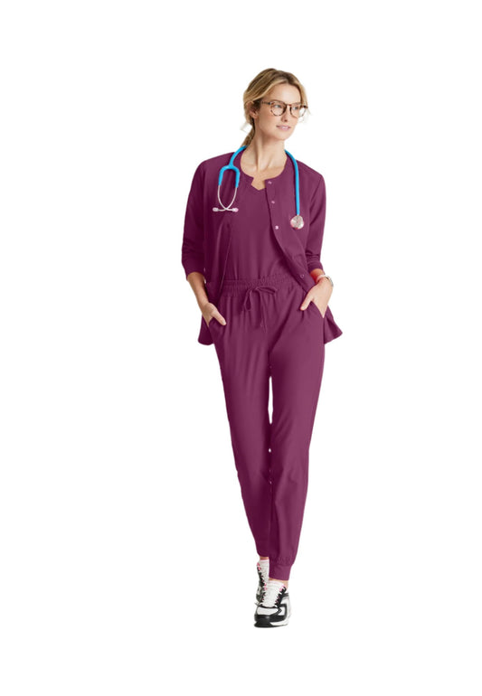 Women's Stability 2-Pocket Crewneck Snap-Front Scrub Jacket (SK401)