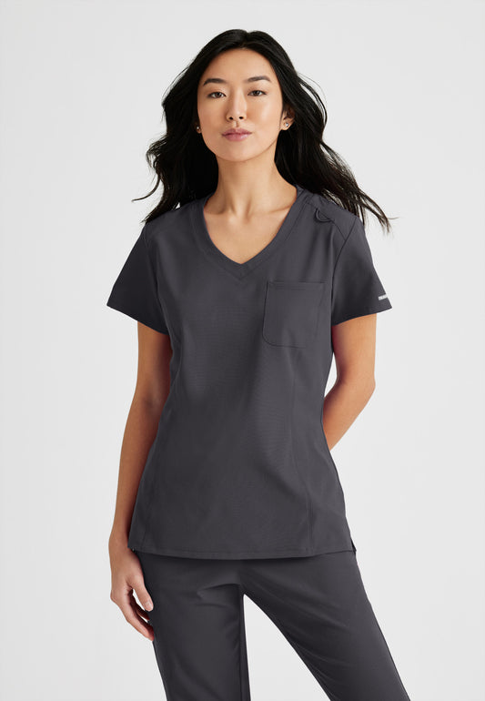 Women's Dignity Single Pocket V-Neck Tuck In Top (SKT147)