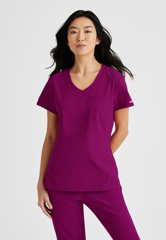 Women's Dignity Single Pocket V-Neck Tuck In Top (SKT147)