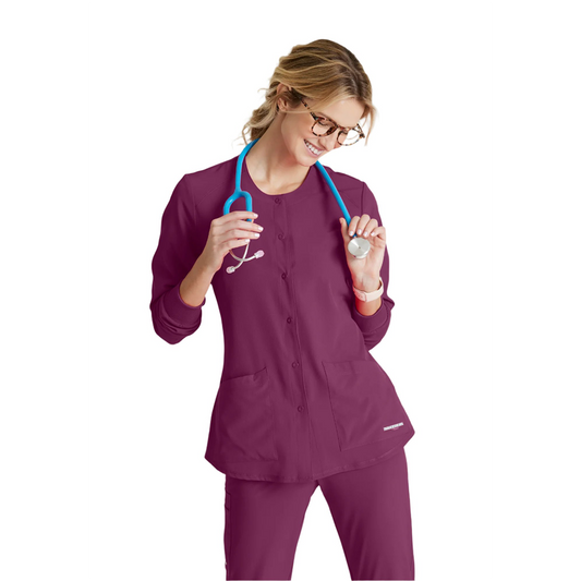 Women's Stability 2-Pocket Crewneck Snap-Front Scrub Jacket (SK401)