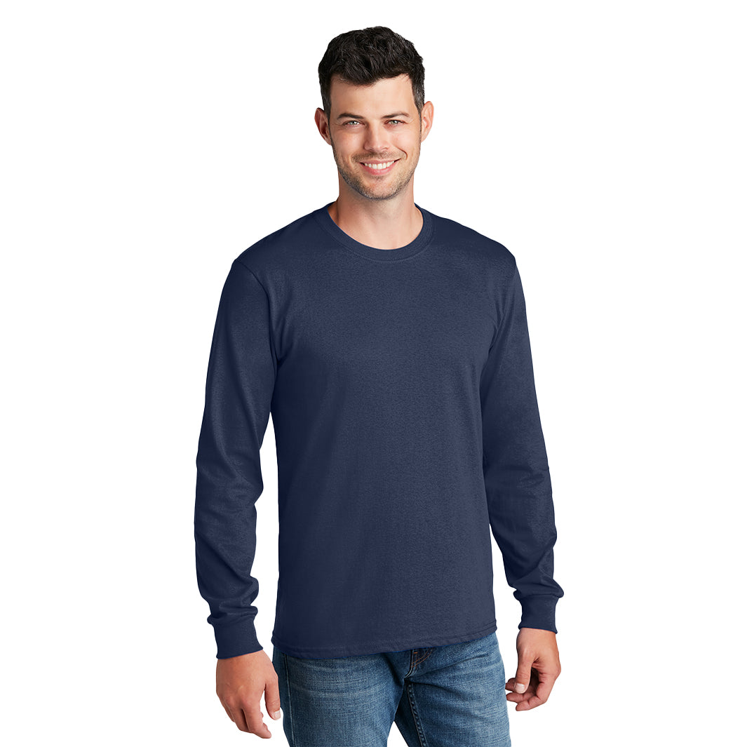 Men's Soft 100% Cotton Medium-Weight Long Sleeve Crew Tee With Cuffs | Midnight
